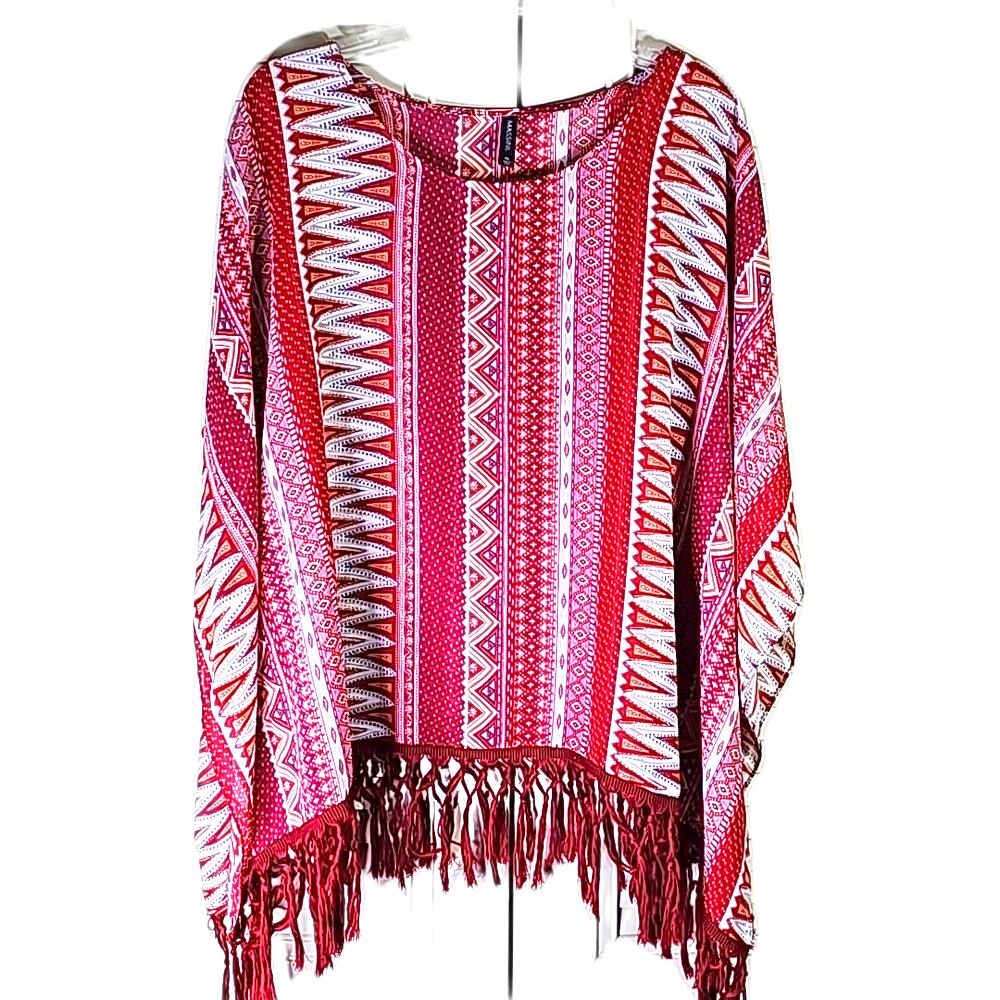 Poncho By Massini Orange Burgandy Size Medium